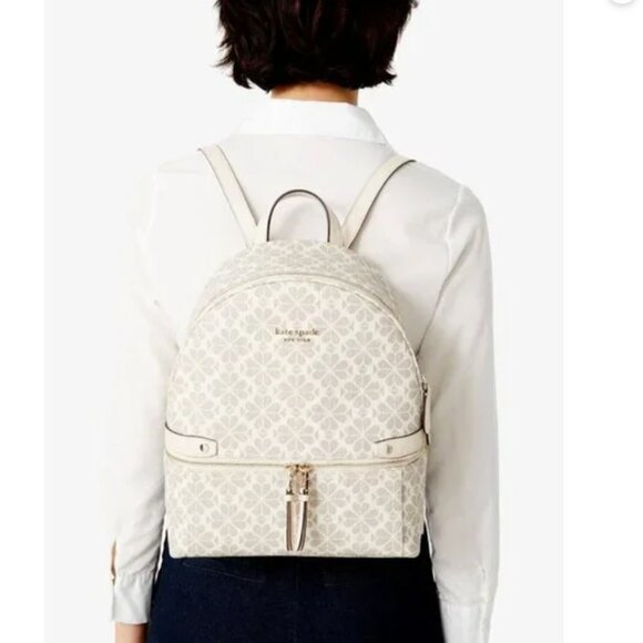New Kate Spade Spade Flower Coated Canvas Medium Backpack Parchment Multi - Picture 3 of 7
